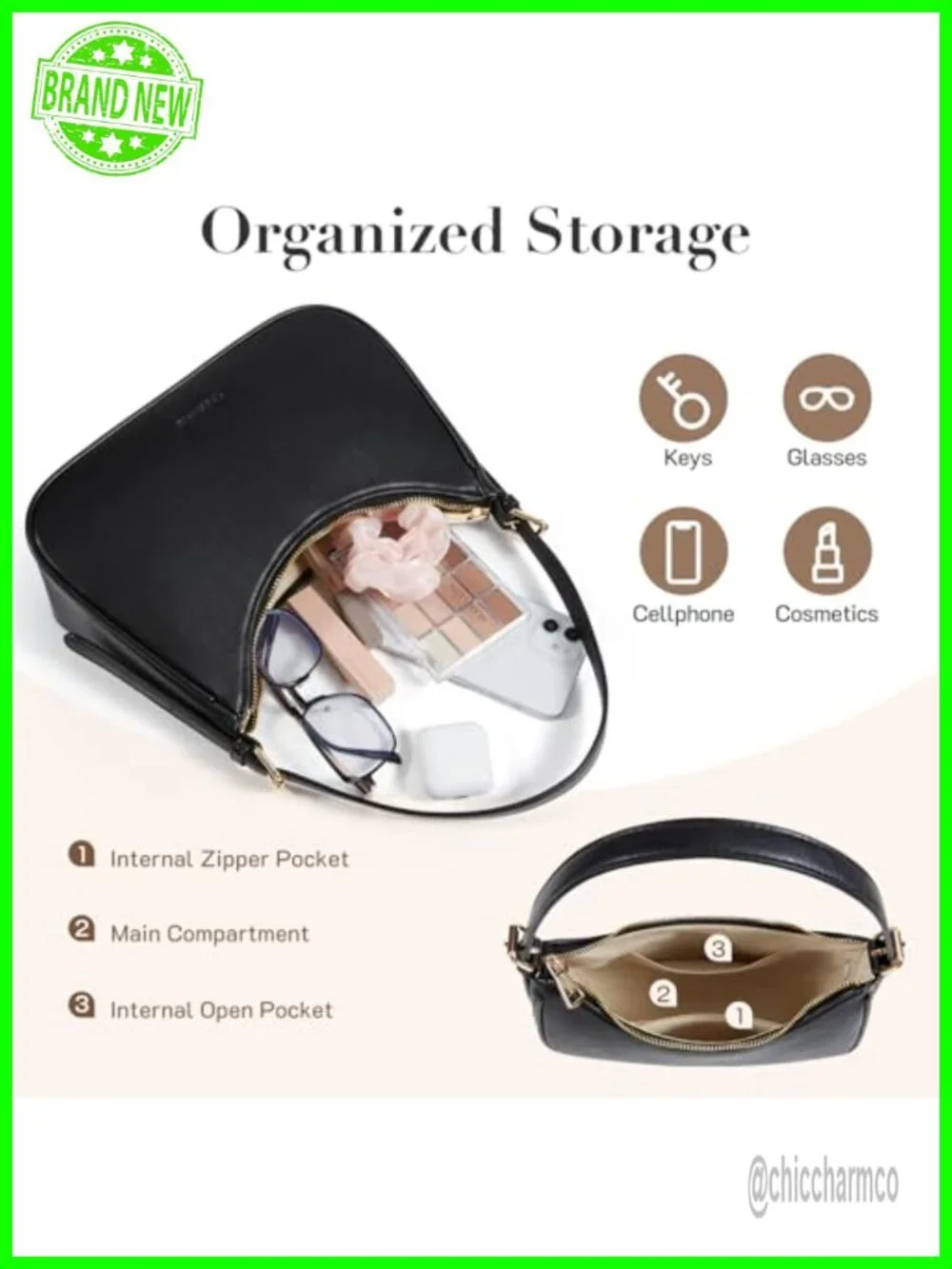 PU Leather Small Hobo Shoulder Bag Adjustable Strap Everyday Purse